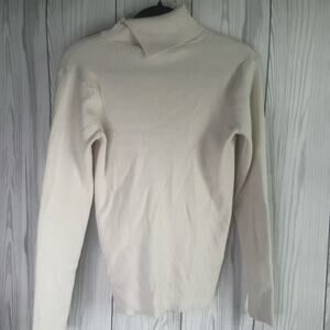 Y2K Lauren Ralph Lauren LRL Sweater Women's Ivory Ribbed Turtleneck Logo XL